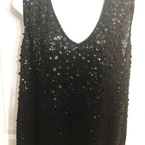 Emma Jannes Black Sequin Sleeveless Top XL Evening Blouse USA